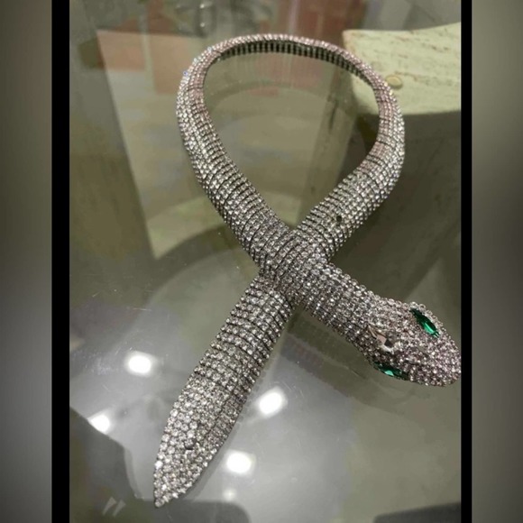 Silver Snake Crystal Choker Rhinestone Necklace - Picture 9 of 9